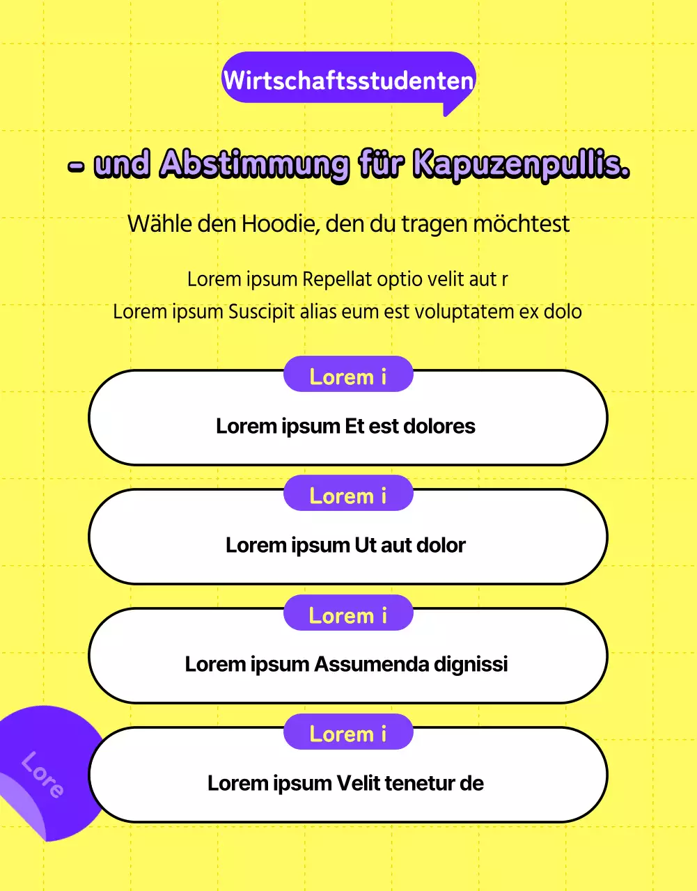 Lila und gelbe minimalistische Universität und Hoodie Abstimmungshilfe