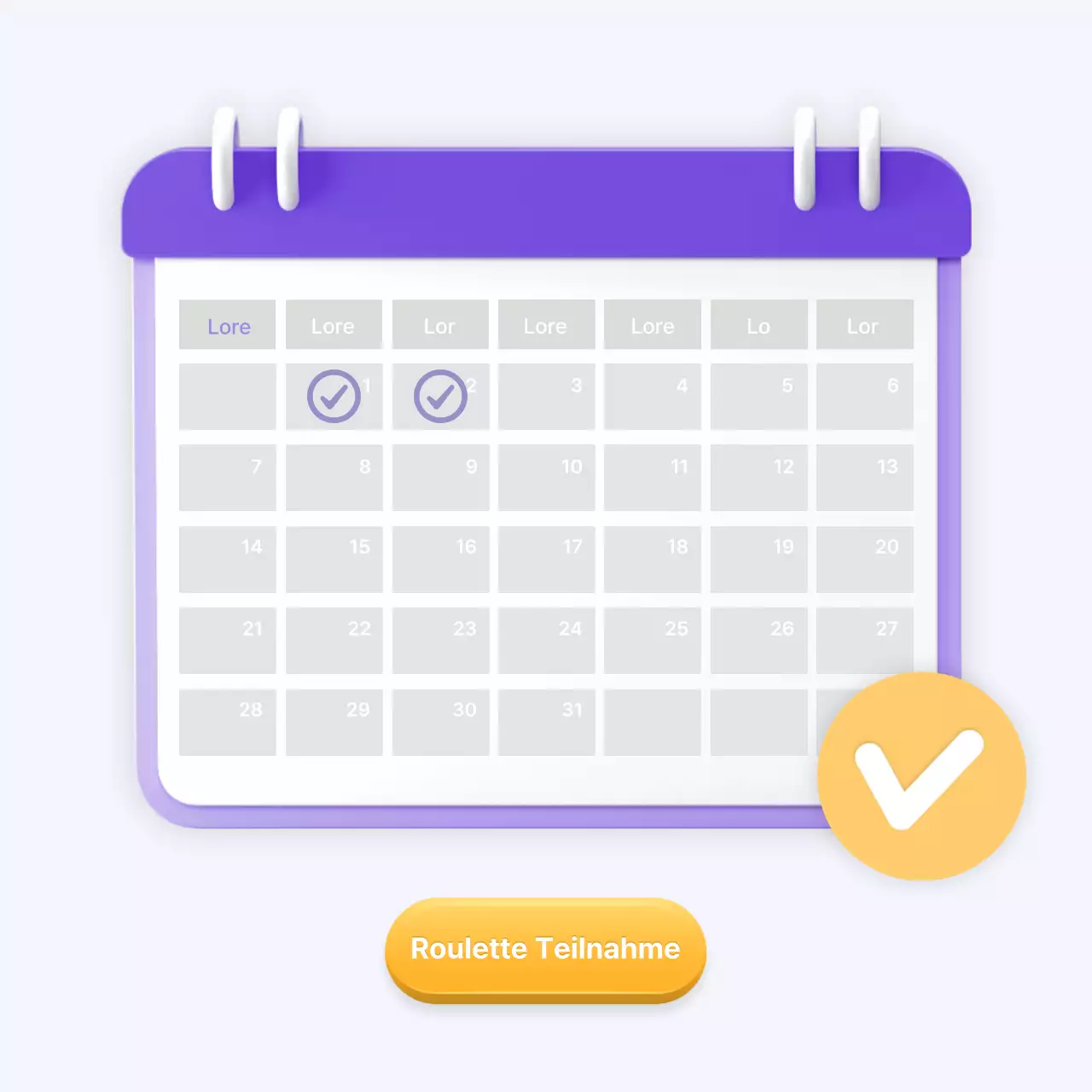 Dreidimensionales Anwesenheitsroulette in Lila und Gelb