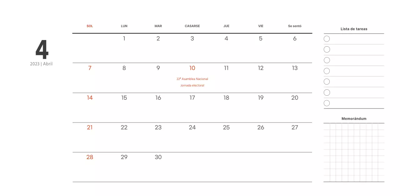 Calendario de cafetería de estilo sencillo y moderno