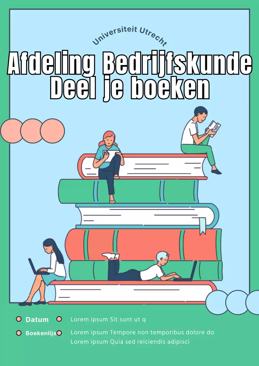Turquoise leuke illustratie college student belangrijke boek delen poster
