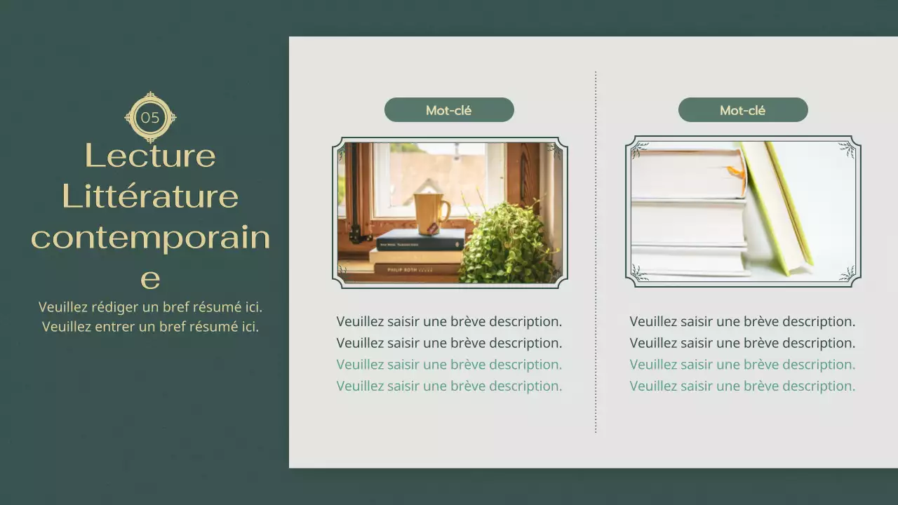 Atmosphère verte et apaisante Cours de littérature moderne