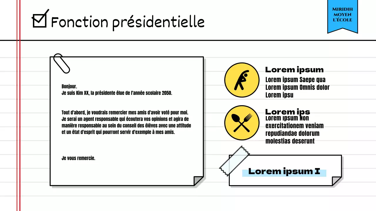Annoncer les résultats de l'élection du conseil des élèves à l'aide d'un joli cahier d'exercices jaune