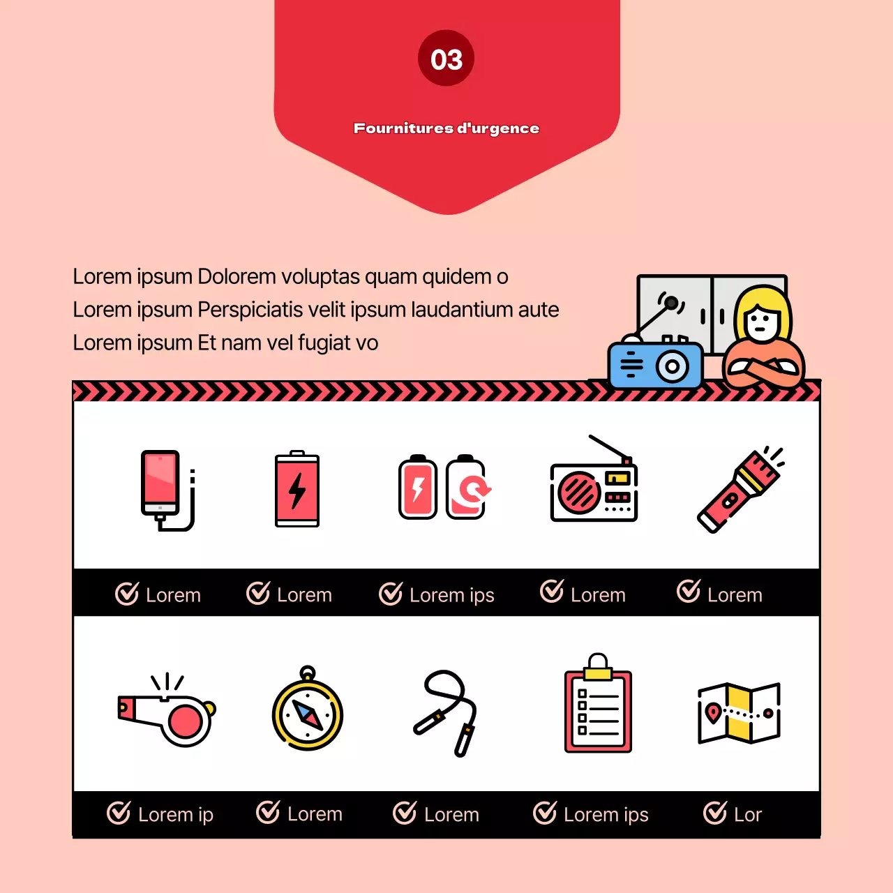 Surligner les illustrations en jaune Créer le sac de survie de ma famille