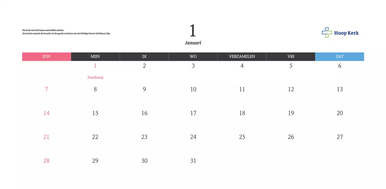 Kalender met opbeurende kerkafbeeldingen