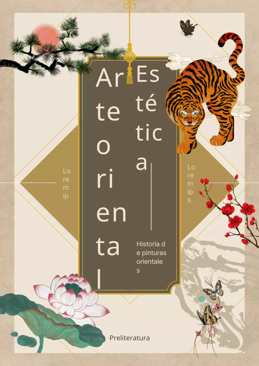 Una historia de arte oriental marrón, vintage y tradicional