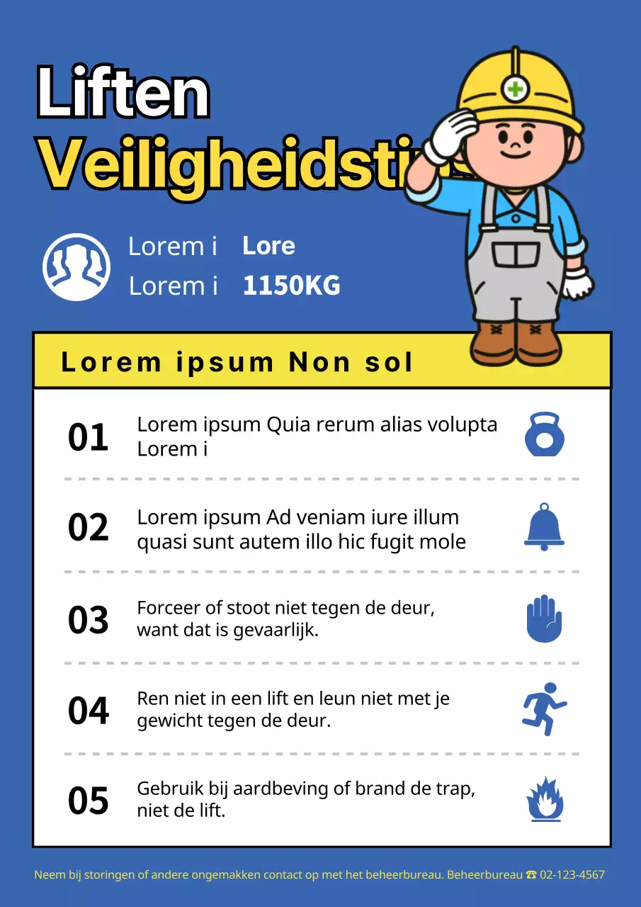 Blauw Karakter Lift Veiligheids Tipblad
