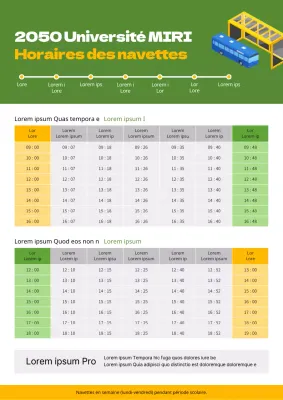 Annonce des horaires des navettes universitaires de base vert lime et jaune
