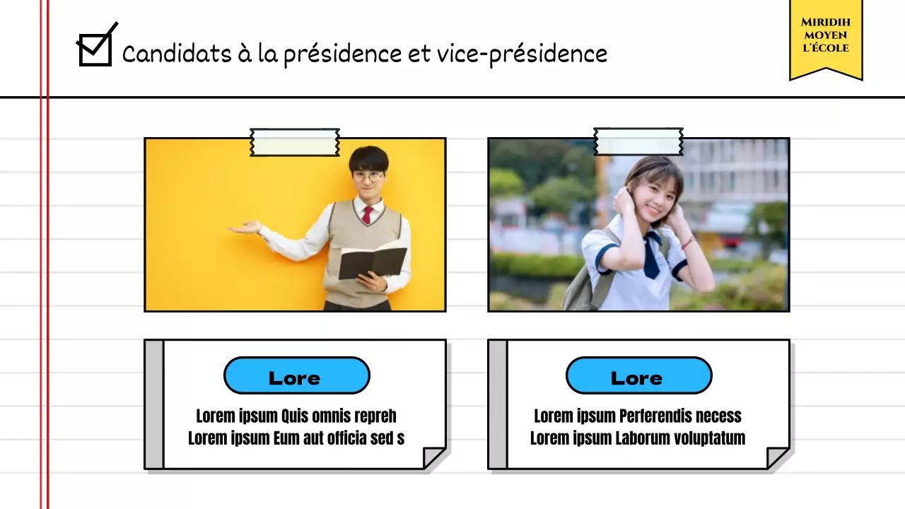 Annoncer les résultats de l'élection du conseil des élèves à l'aide d'un joli cahier d'exercices jaune