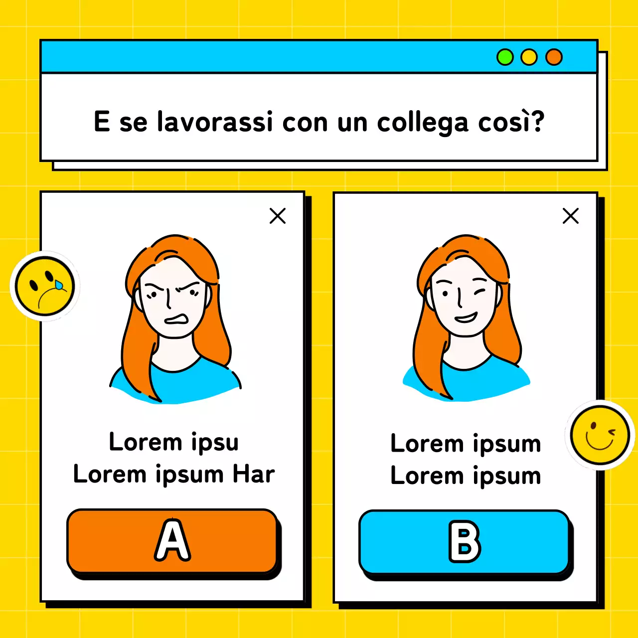 Un gioco di equilibri sul posto di lavoro con spunti di giallo e azzurro inviato da
