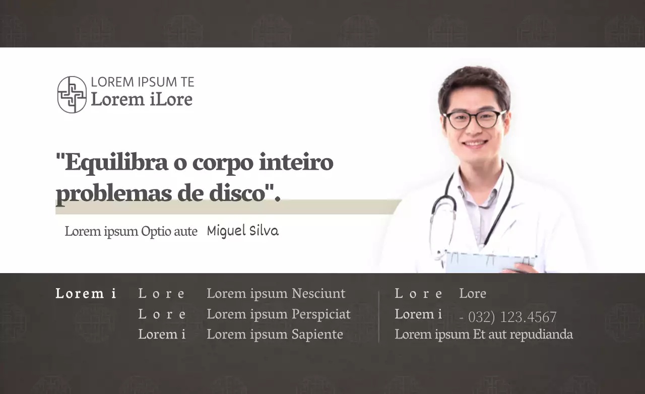 Estilo simples em castanho escuro e branco Para informação e promoção da clínica.