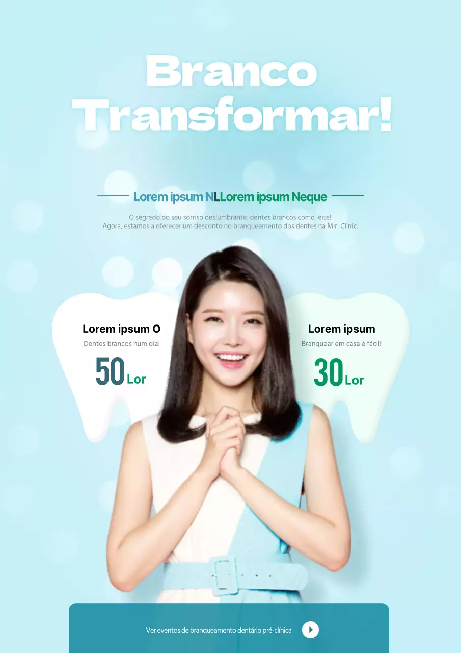 Promova o seu evento de quiroprática dentária com uma fotografia de uma pessoa sorridente em azul claro
