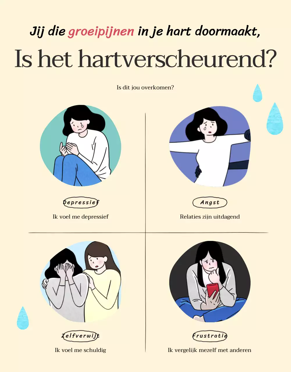 Een jeugdpsychologisch adviescentrum met warme en uitnodigende illustraties in beige en primaire kleuren.