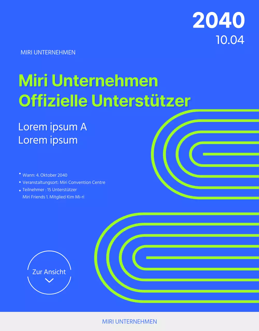 Details zur Ankündigung der Unterstützer in einem lebhaften blau-grünen Farbschema