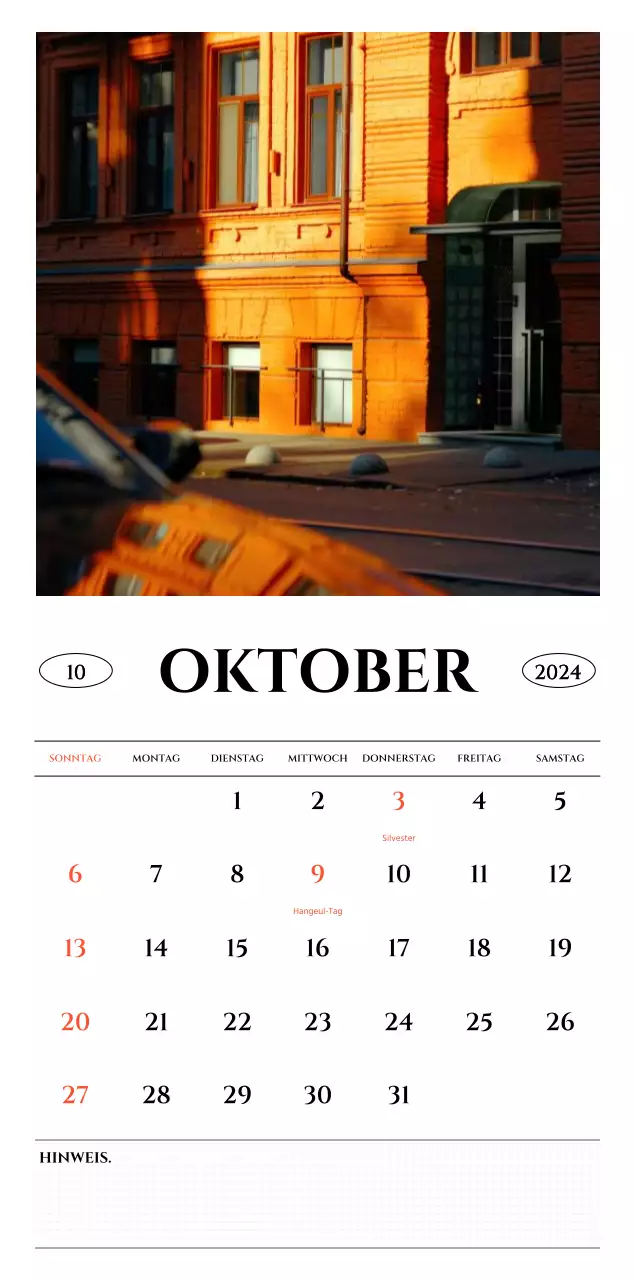 Wandkalender im einfachen Stil mit schwarz-weißer emotionaler Reisefotografie
