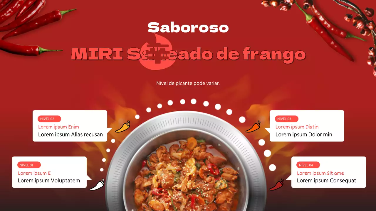 Conceito fotorrealista vermelho de frango frito com tema de passos picantes
