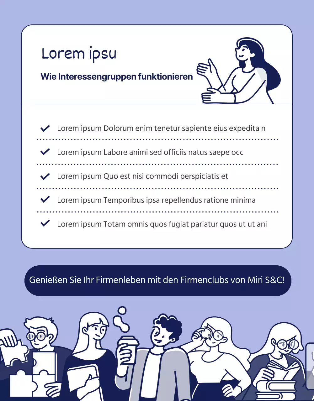 Illustration eines violetten und gelben Co-Working-Clubs