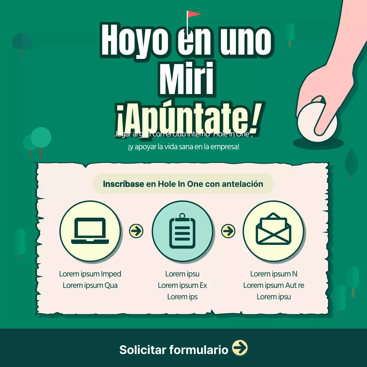 Club de golf de empresa con fondo verde CardNews