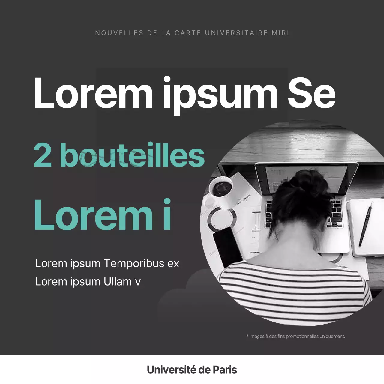 Illustration photographique gris et menthe de la vie universitaire avec deux bouteilles cardNews