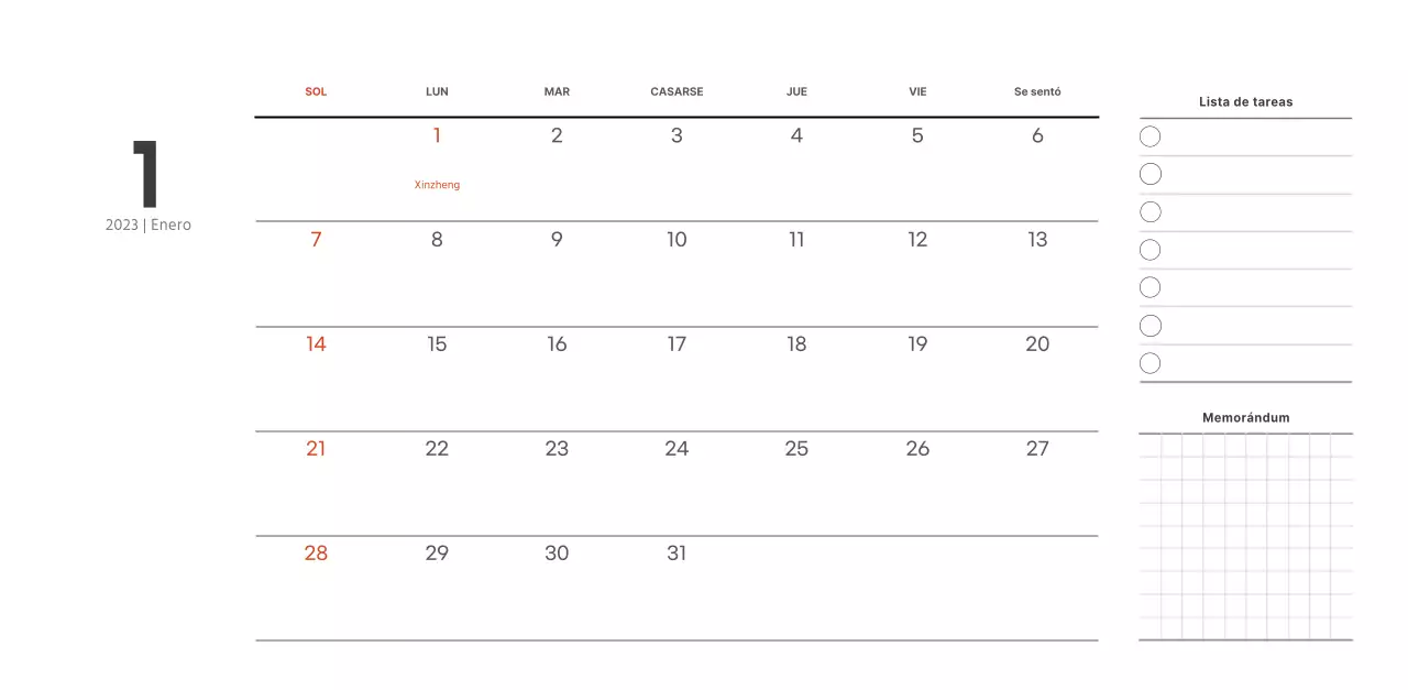 Calendario de cafetería de estilo sencillo y moderno