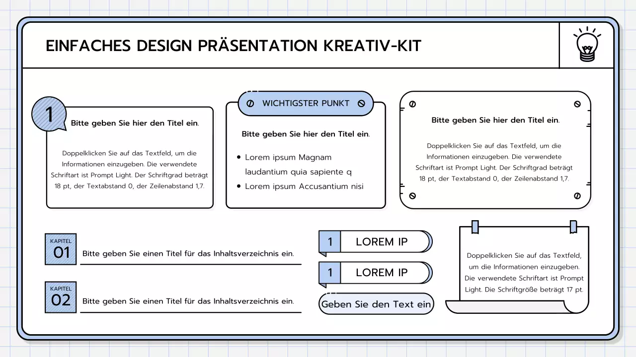 Ein Basis-Präsentationspaket in Gelb, Lindgrün und Blau
