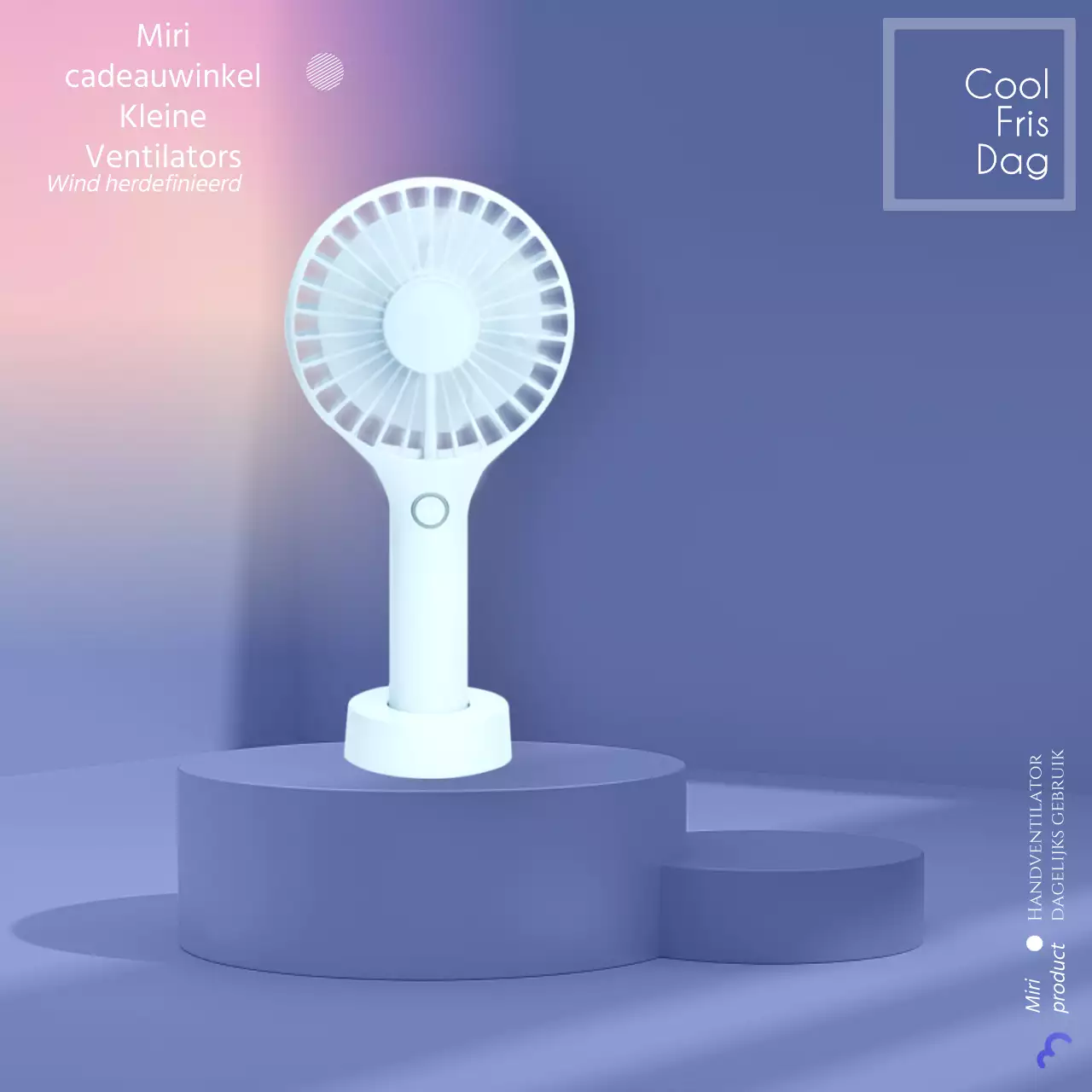 Een eenvoudige blauwe en roze handwaaier