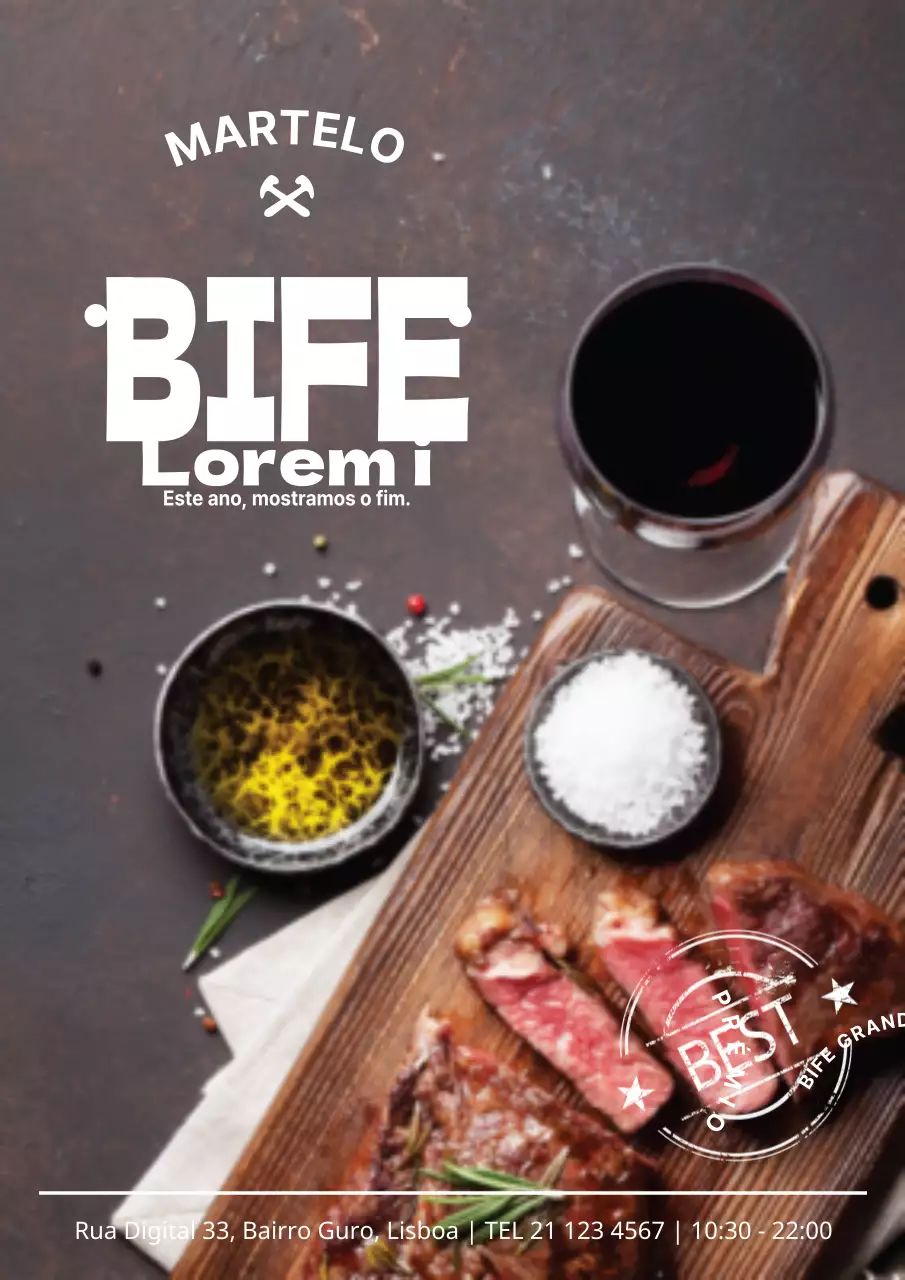 Promover um menu concetual com fotografias a preto e branco de deliciosos bifes