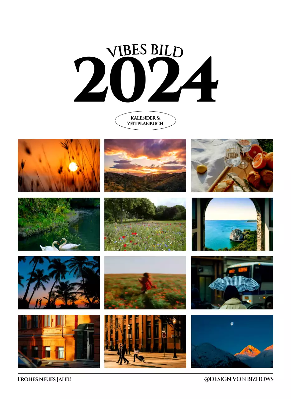 Wandkalender im einfachen Stil mit schwarz-weißer emotionaler Reisefotografie