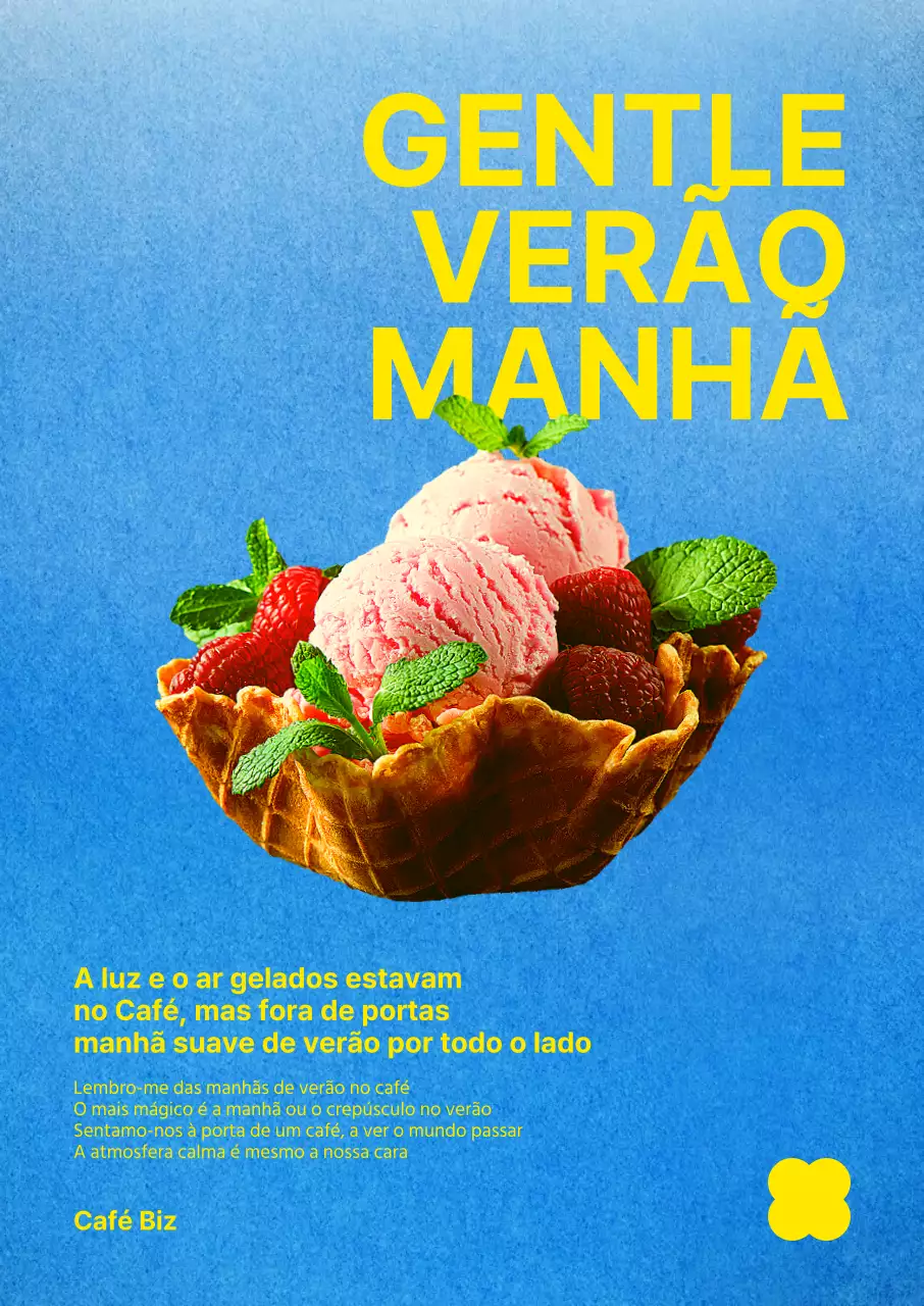 Ementa de gelataria fixe com um fundo azul