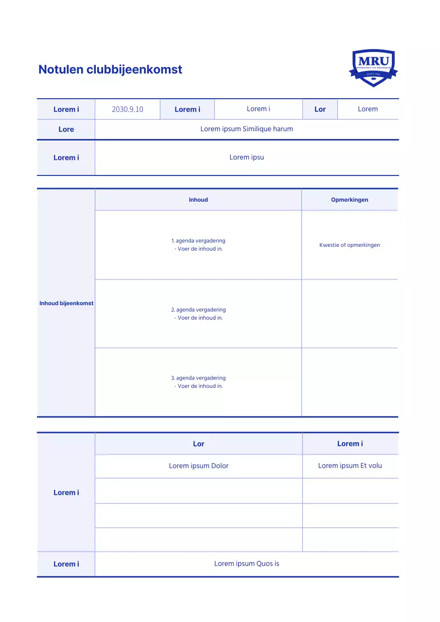 Basismateriaal voor clubbijeenkomsten in blauw en wit