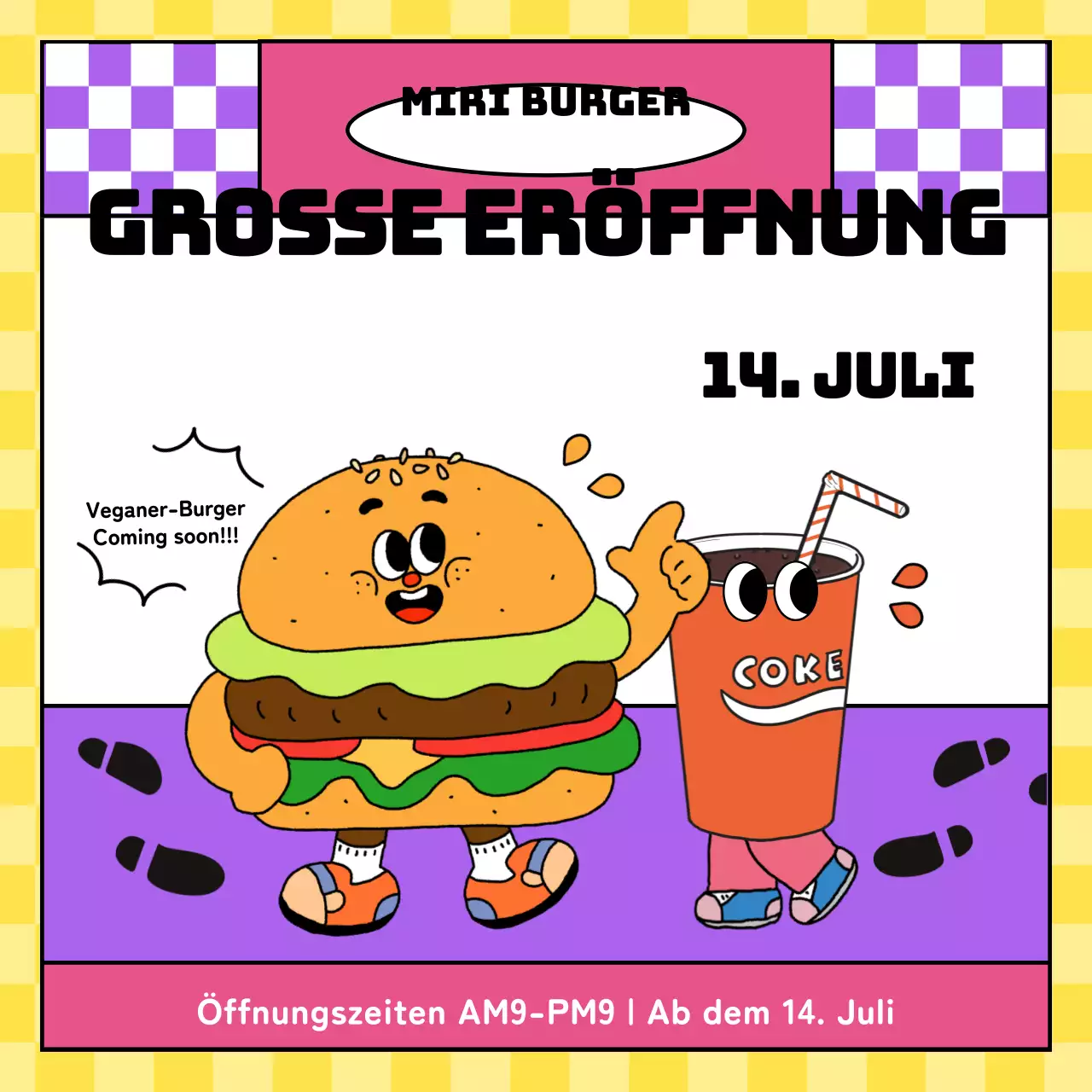 Ein Burgerladen mit einem farbenfrohen Pop-Art-Konzept in Lila hat jetzt eröffnet