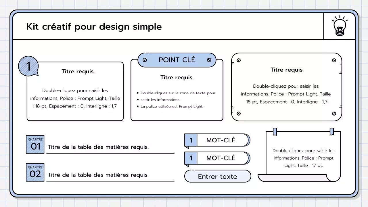 Un kit de présentation de base en jaune, vert lime et bleu