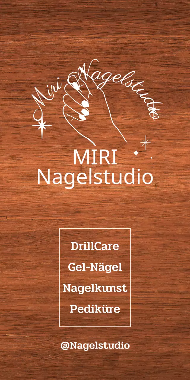 Ein klassisches Nagelstudio-Schild mit weißem Text und einer Illustration einer Sternhand.