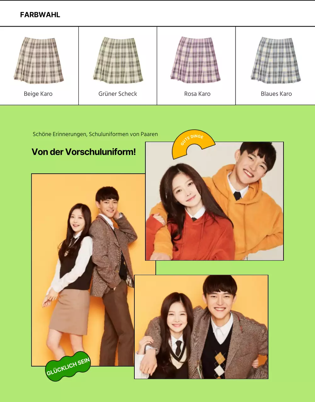 Erfahren Sie mehr über den Verleih von farbenfrohen, frühlingshaften Schuluniformen