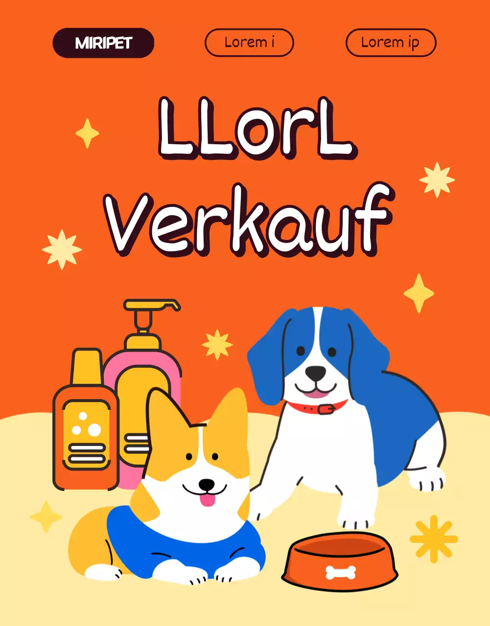 Pop-Art-Stil Illustration eines niedlichen Konzept in orange und gelb Pet Shop mit einem Haustier Verkauf