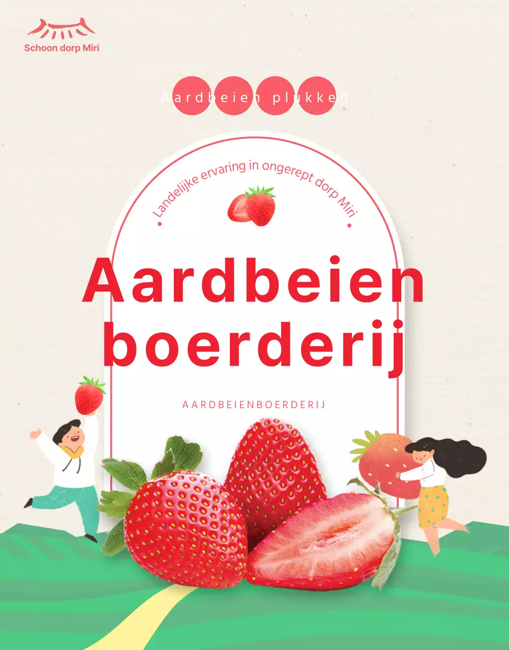 Roze geïllustreerde aardbeienboerderij details