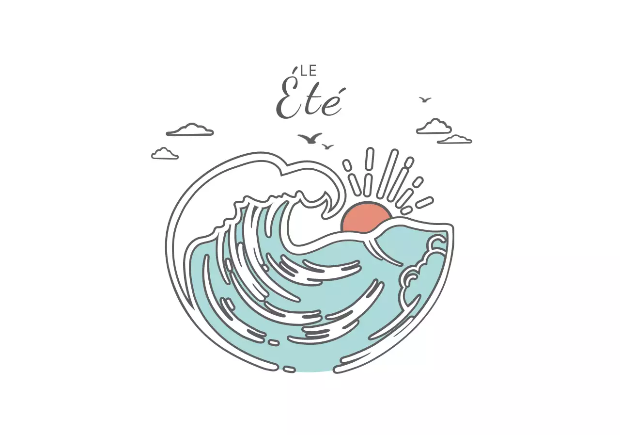 Illustrations de vagues et calligraphie