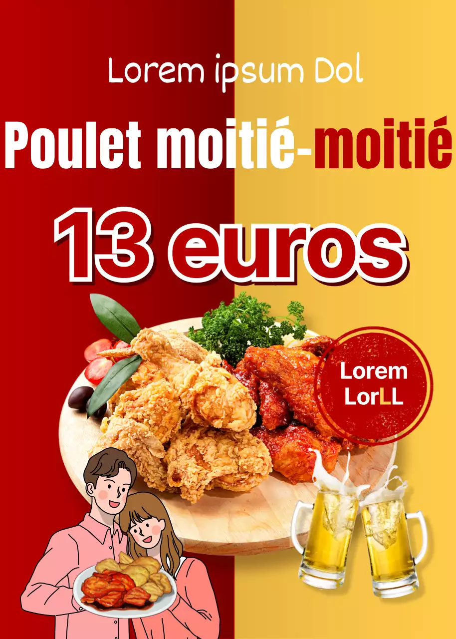 Une promotion rouge et jaune pour une journée de poulet en couple
