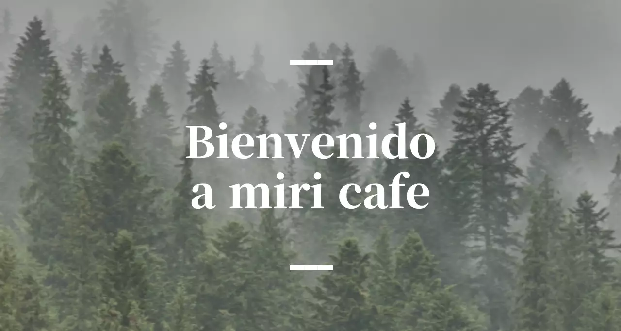 Café balsa en inglés con rótulo sentimental en el que aparece una foto de un bosque.