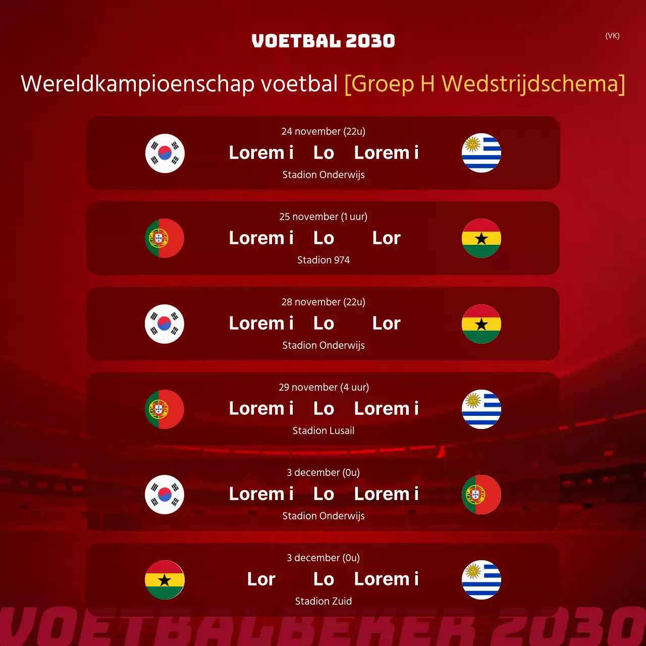 Wedstrijdschema voetbal in rood