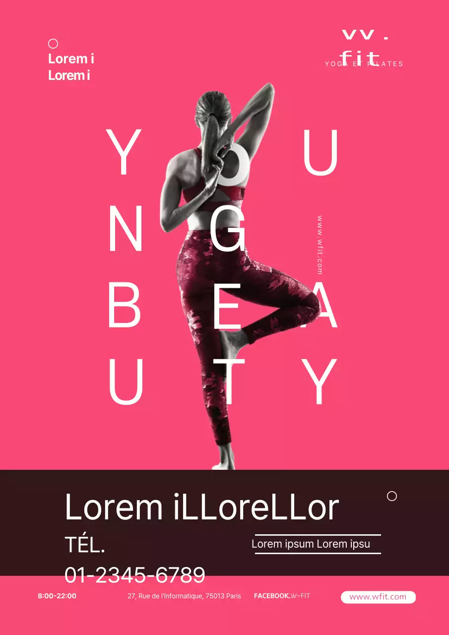 Prospectus élégant pour un studio de Pilates en rose et noir