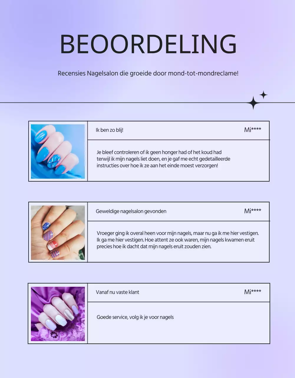 Een paarse, sentimentele nagelsalon promoten