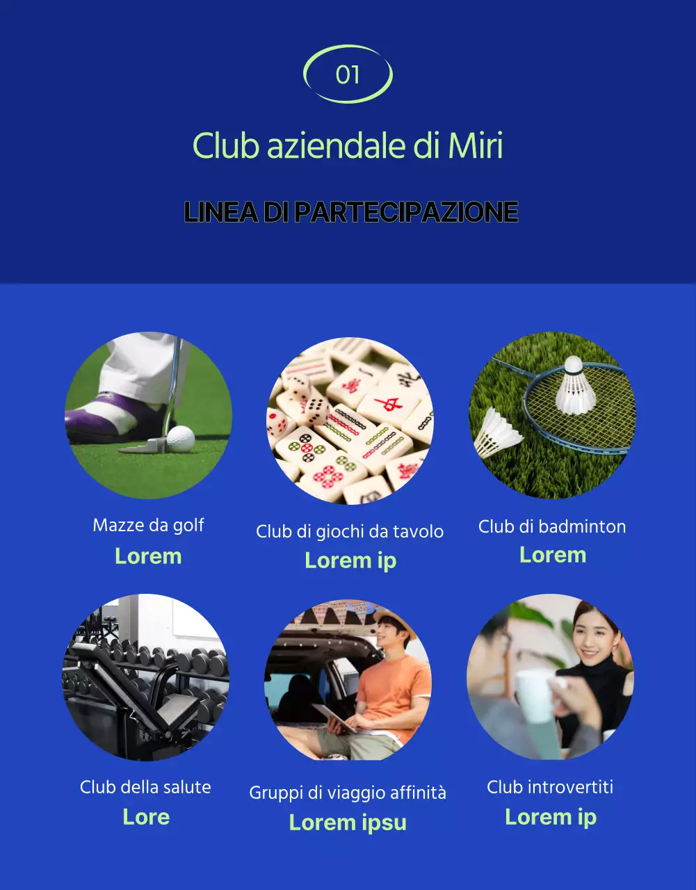 I club di tendenza del Blue's Workplace sono in cerca di presentazioni
