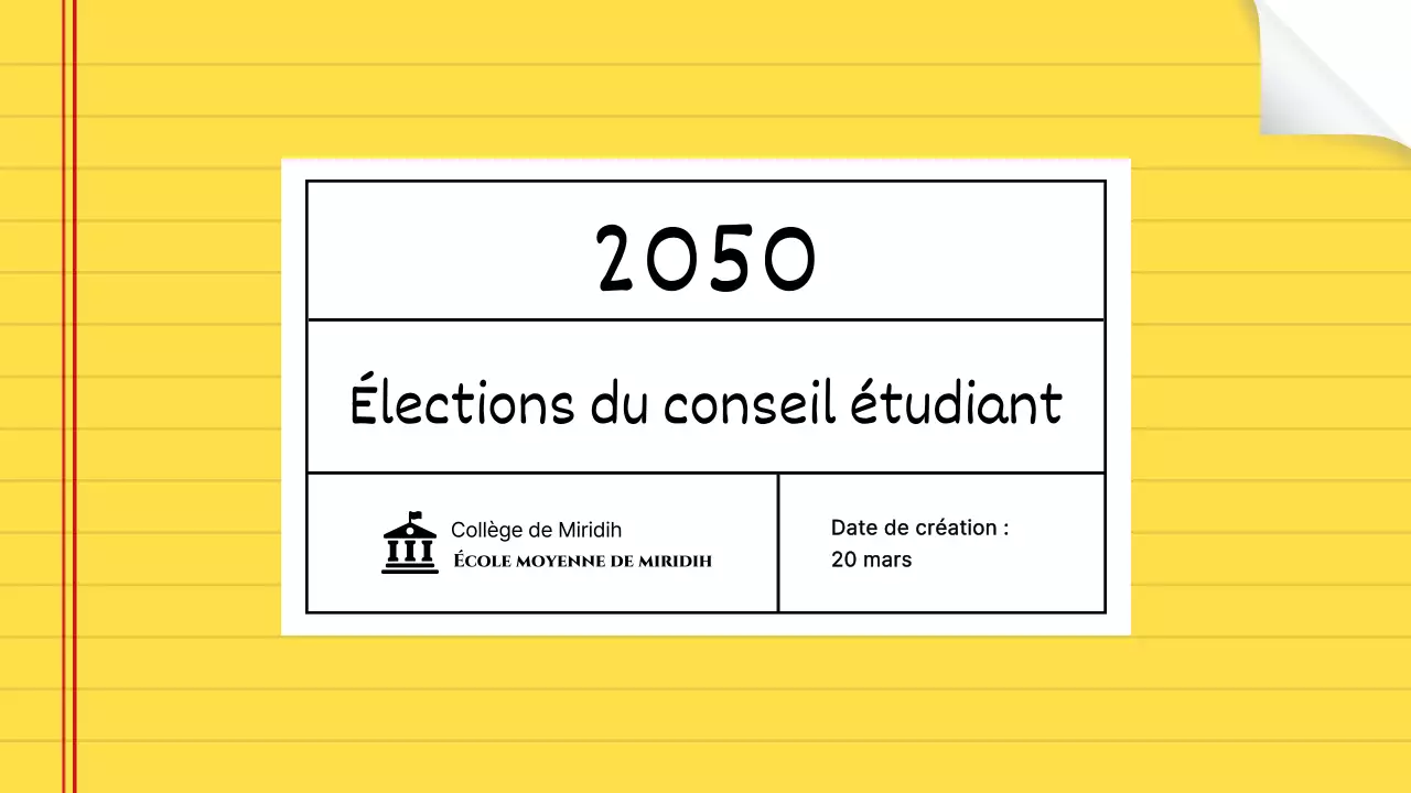 Annoncer les résultats de l'élection du conseil des élèves à l'aide d'un joli cahier d'exercices jaune