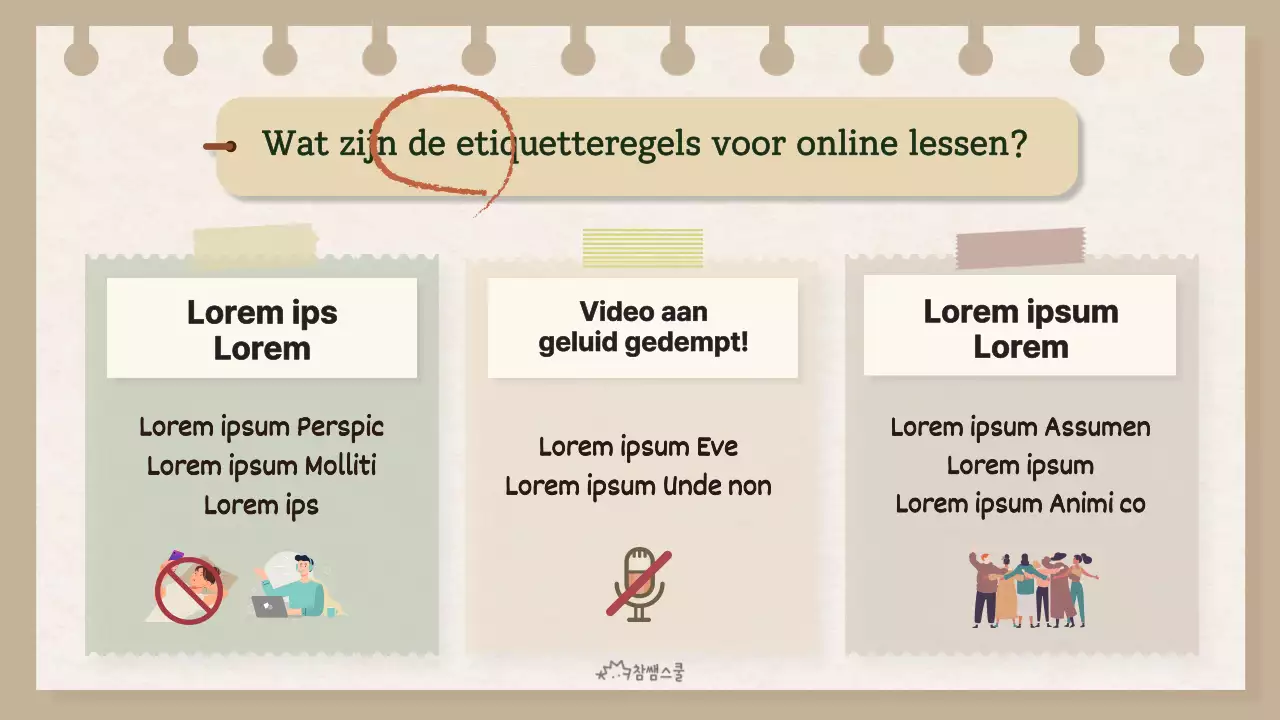 Online klas etiquette met het gele briefjes concept