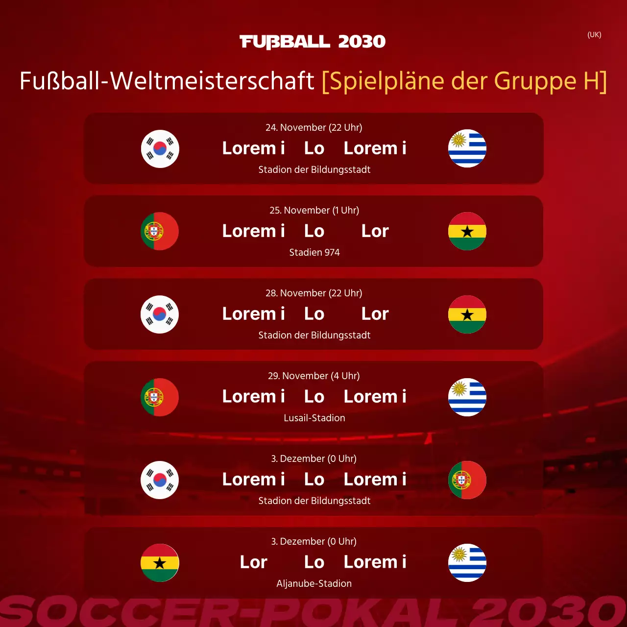 Fußballspielplan in rot