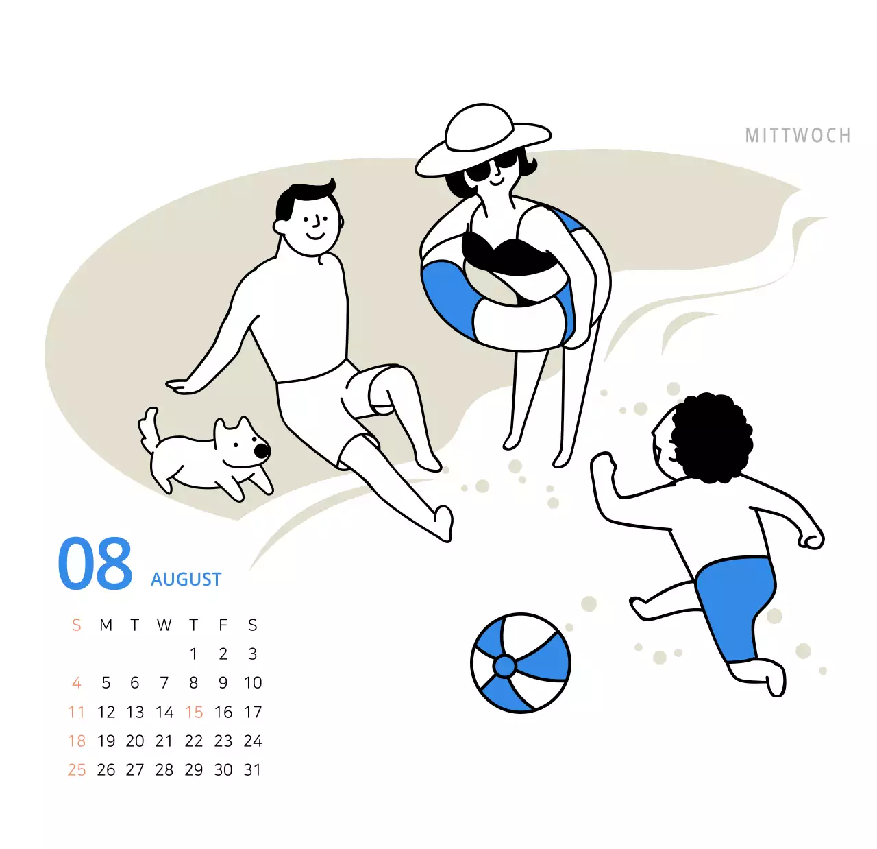 Niedlich illustrierter grüner Tischkalender mit Familienthemen