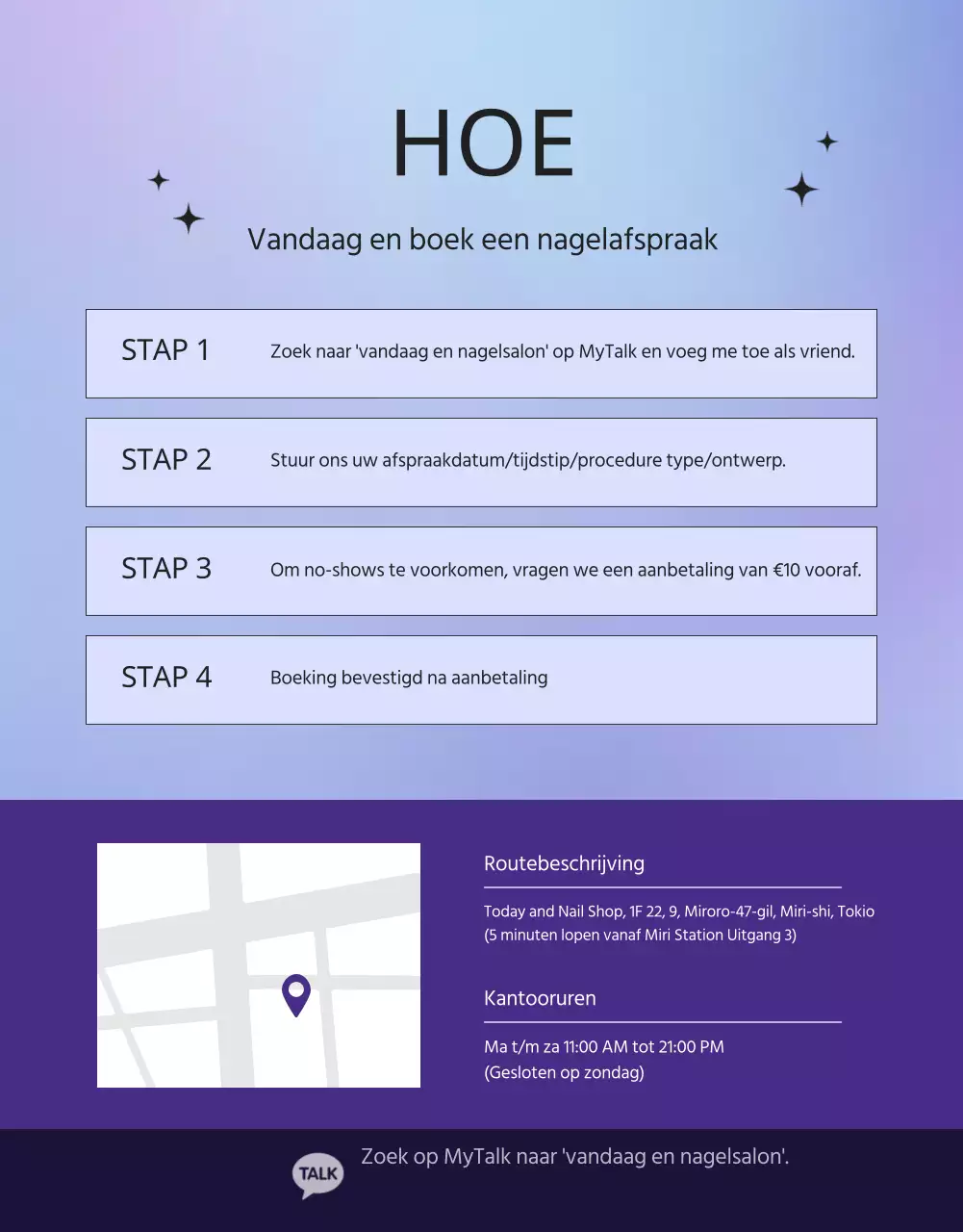 Een paarse, sentimentele nagelsalon promoten