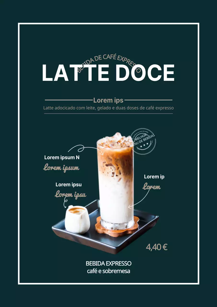 Anuncie o seu menu de bebidas Sweet Latte