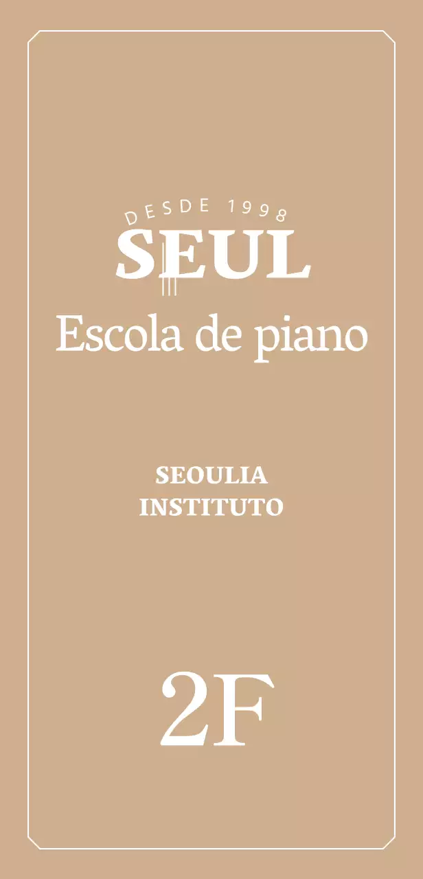 Sinalética com um logótipo elegante de uma escola de piano sobre um fundo dourado