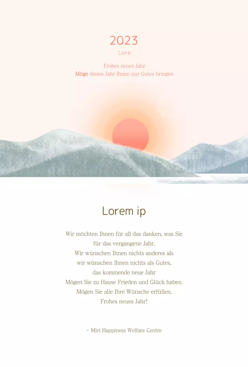 Neujahrsgrußkarte in Hellblau und Rosa